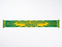 Load image into Gallery viewer, Green and yellow scarf with 'Reading Terminal Market' text on a white background
